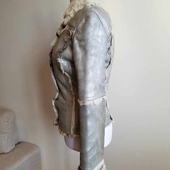Dolce & Gabbana Italian Silver Leather Coat Jacket Size 24 / 38 - Picture 7 of 16